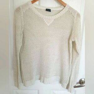 Faded Glory Women's Sz L Large Sweater Cream Gold Crew Neck Open Knit Weave